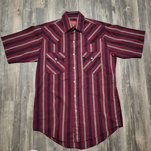 Vintage Plains Pearl Snap Western Shirt Striped Short Sleeve Button Up Top Small